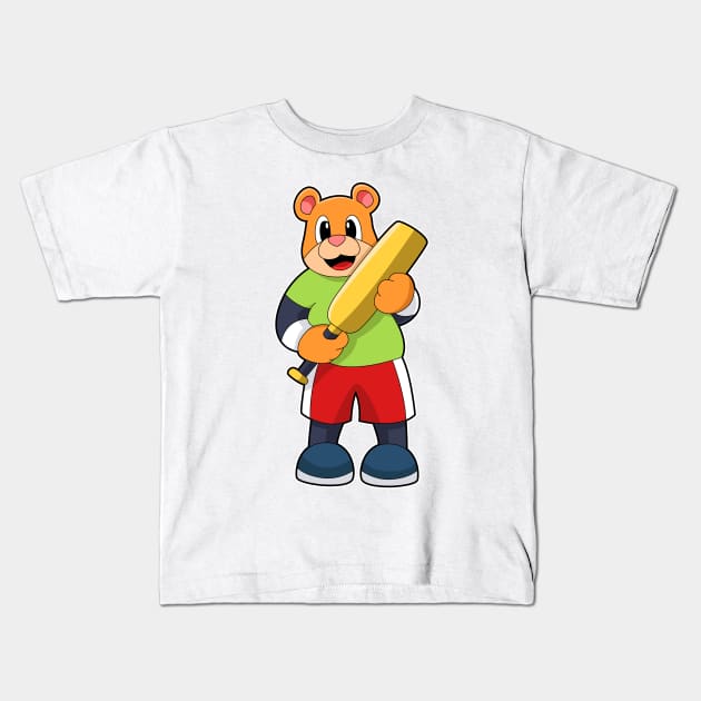 Bear at Cricket with Cricket bat Kids T-Shirt by Markus Schnabel